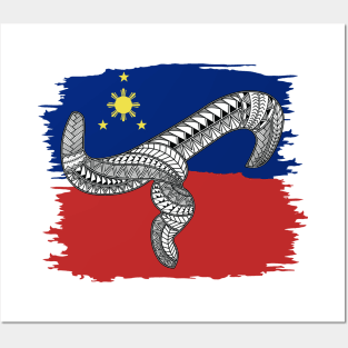 Philippine Flag Tribal line Art / Baybayin word LA Posters and Art